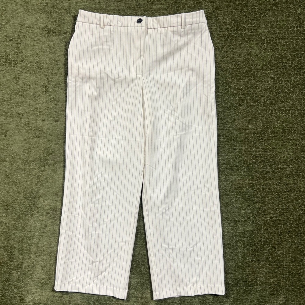 Rachel Zoe Pinstripe Trousers Womens 12 White Navy Blue Straight Leg Pants